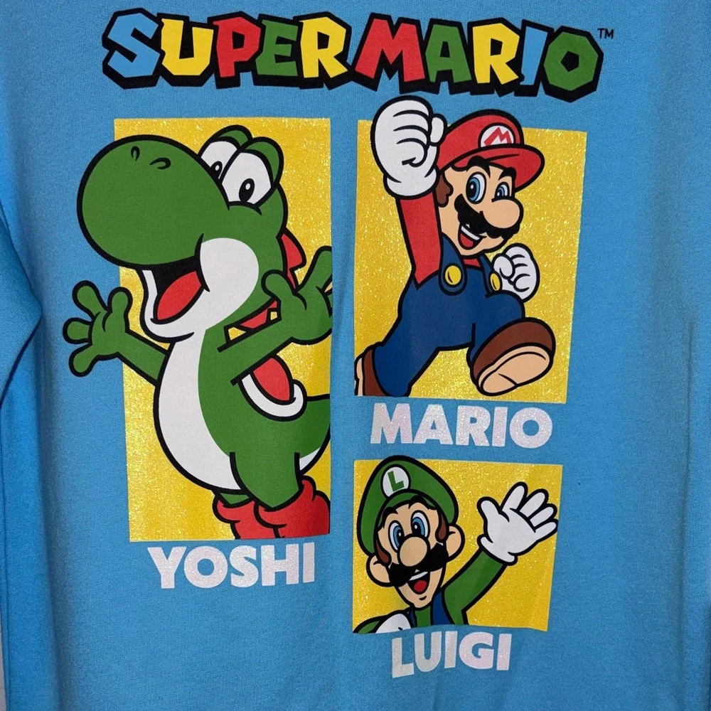 Super Mario Kids' Sky Blue Graphic Crewneck Sweatshirt youth M